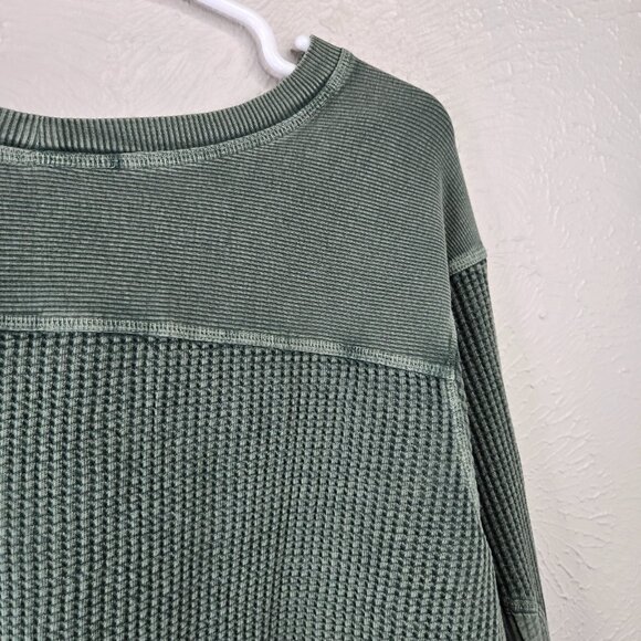 Free People One Blake Thermal Shirt XL Green Oversized Relaxed Streetwear Top - Picture 12 of 14